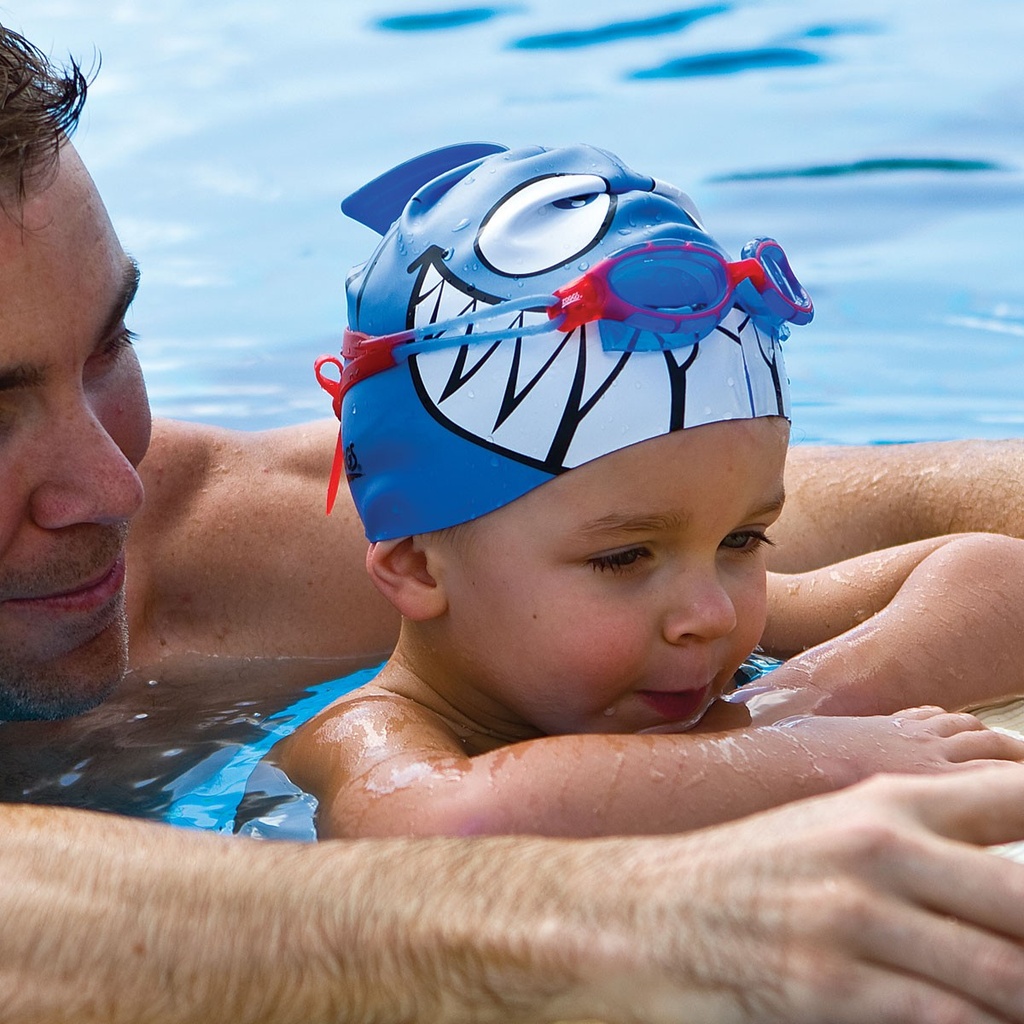 SWIM CAP KIDS SHARK BLUE