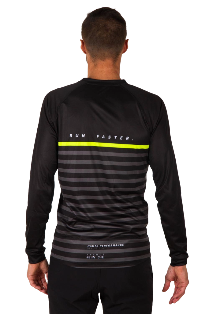 RUNNING T-SHIRT LONG SLEEVES MAN MARINIERE BLACK