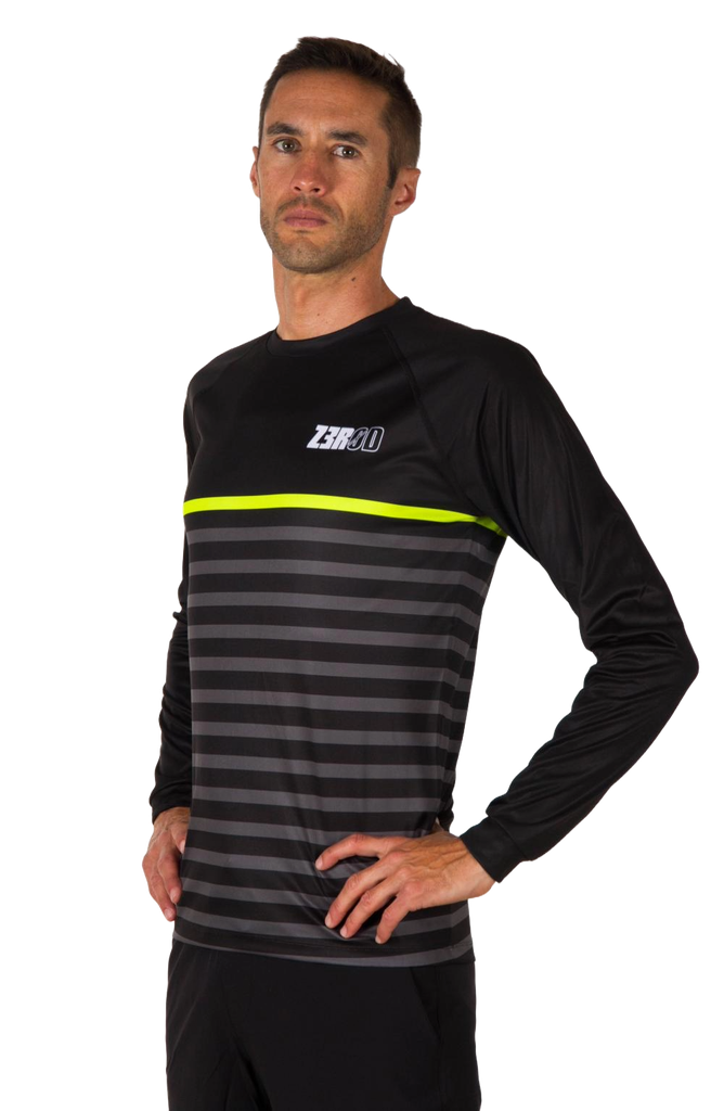 RUNNING T-SHIRT LONG SLEEVES MAN MARINIERE BLACK